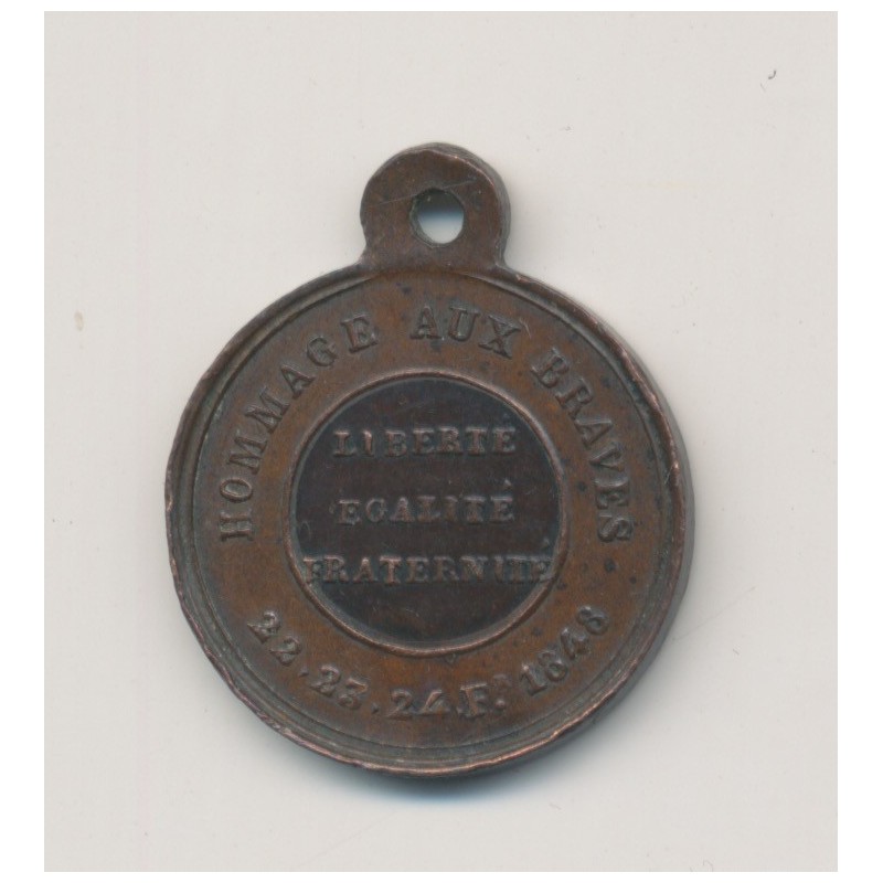 Médaille - Exemple aux tyrans 1848 - République Française - cuivre - 20mm - SUP