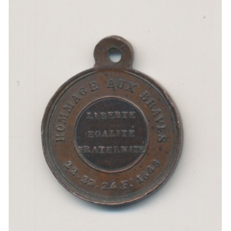 Médaille - Exemple aux tyrans 1848 - République Française - cuivre - 20mm - SUP