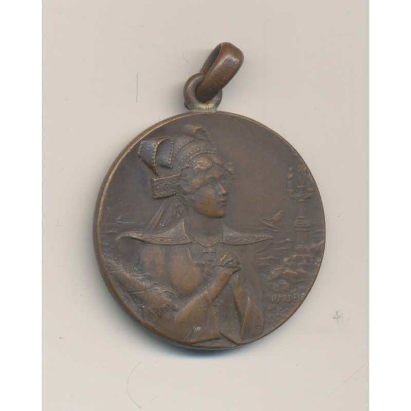 Médaille - Joueur de cornemuse et femme - bronze - 33,5mm - TTB