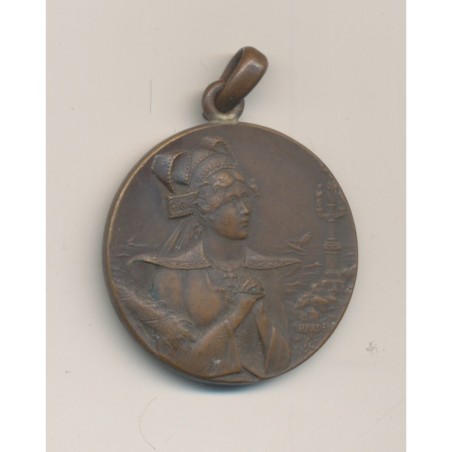 Médaille - Joueur de cornemuse et femme - bronze - 33,5mm - TTB