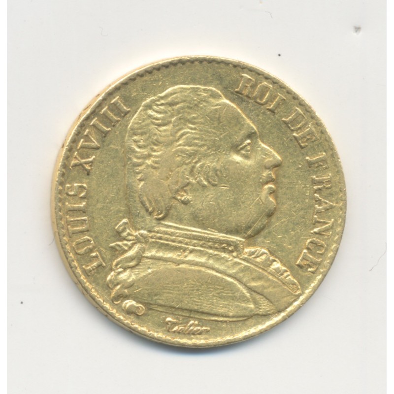 Louis XVIII - 20 Francs Or - 1815 Q Perpignan - Buste habillé - grappe verticale - TTB