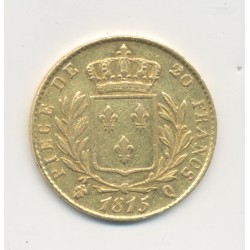 Louis XVIII - 20 Francs Or - 1815 Q Perpignan - Buste habillé - grappe verticale - TTB 2