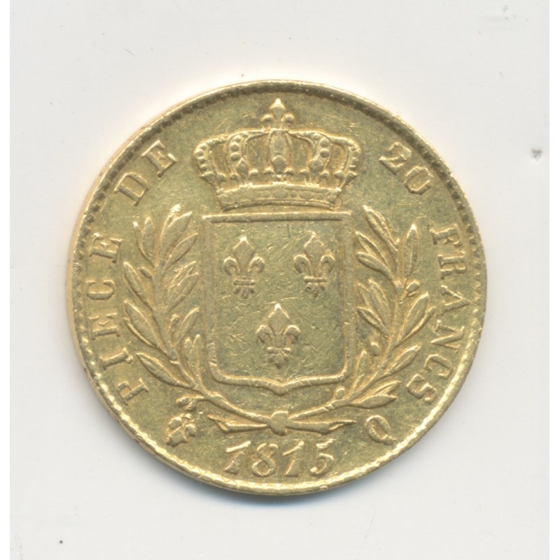 Louis XVIII - 20 Francs Or - 1815 Q Perpignan - Buste habillé - grappe verticale - TTB