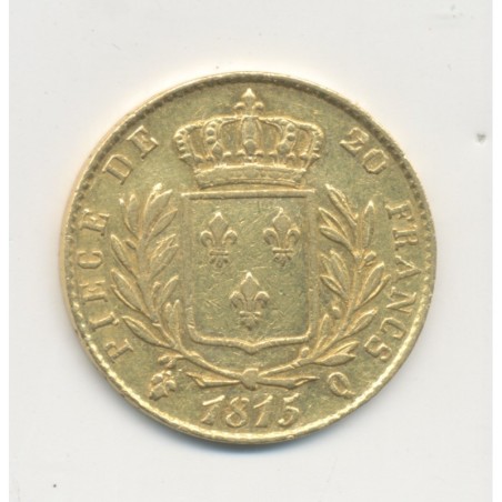 Louis XVIII - 20 Francs Or - 1815 Q Perpignan - Buste habillé - grappe verticale - TTB