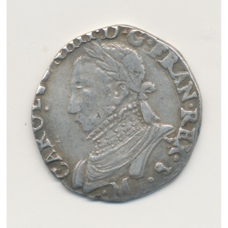 Henri III ( au nom Charles IX ) - Teston buste barbu - 1575 M Toulouse - argent - TB+