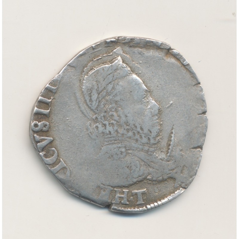 Henri III - Teston col fraisé - 1575 T Nantes - argent - B+/TB