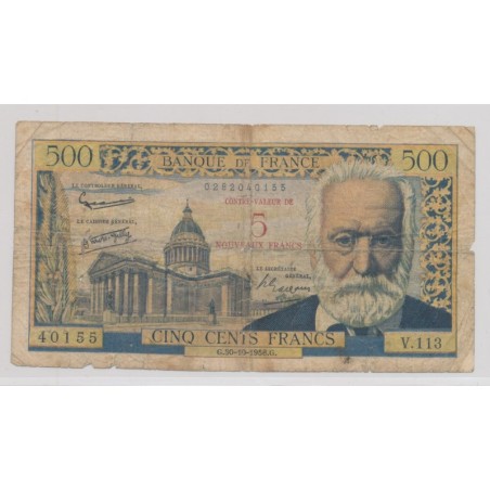 5NF sur 500Francs Victor Hugo - 30.10.1958 - B/TB