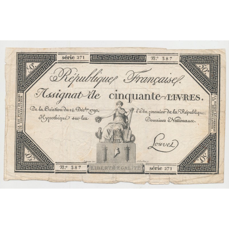 Assignat - 50 Livres 1792 - serie 271 - TB