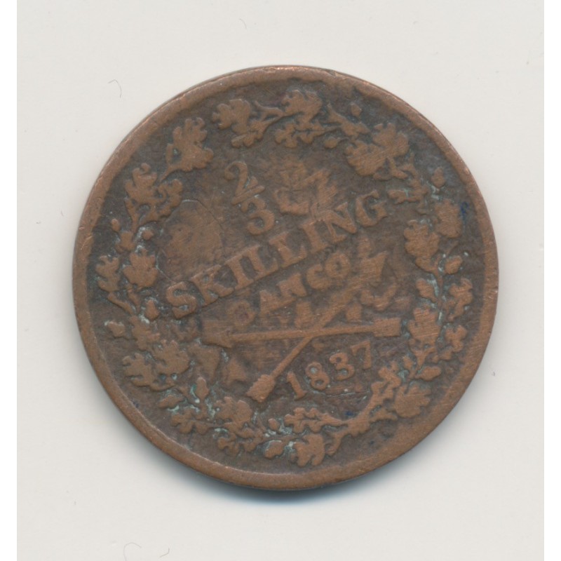 Suède - 2/3 Skilling 1837 - Charles XIV - cuivre - TB