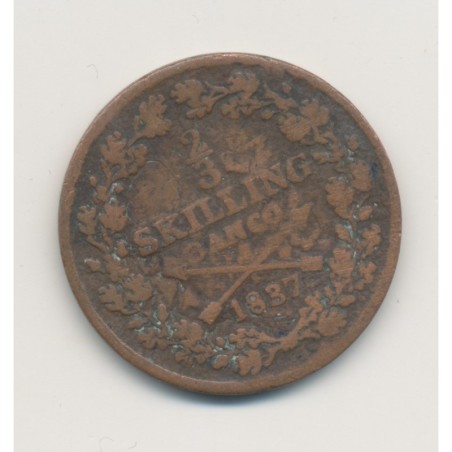 Suède - 2/3 Skilling 1837 - Charles XIV - cuivre - TB
