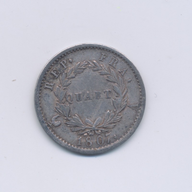 1/4 Franc - 1807 A Paris - Napoléon empereur - Tête laurée - TTB+