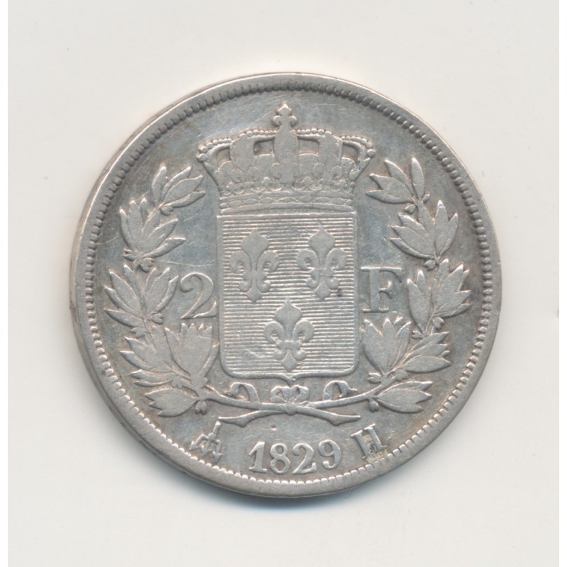 Charles X - 2 Francs - 1829 H la rochelle - argent - TB/TB+