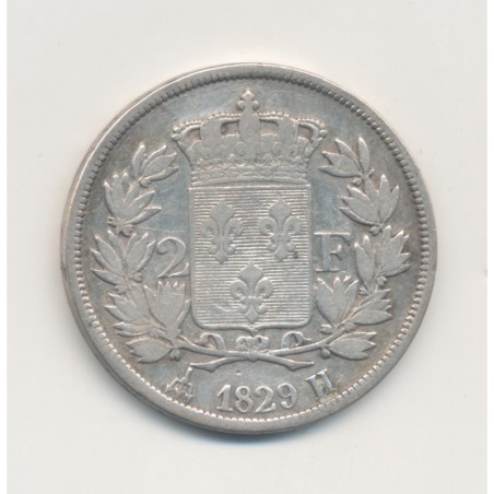 Charles X - 2 Francs - 1829 H la rochelle - argent - TB/TB+