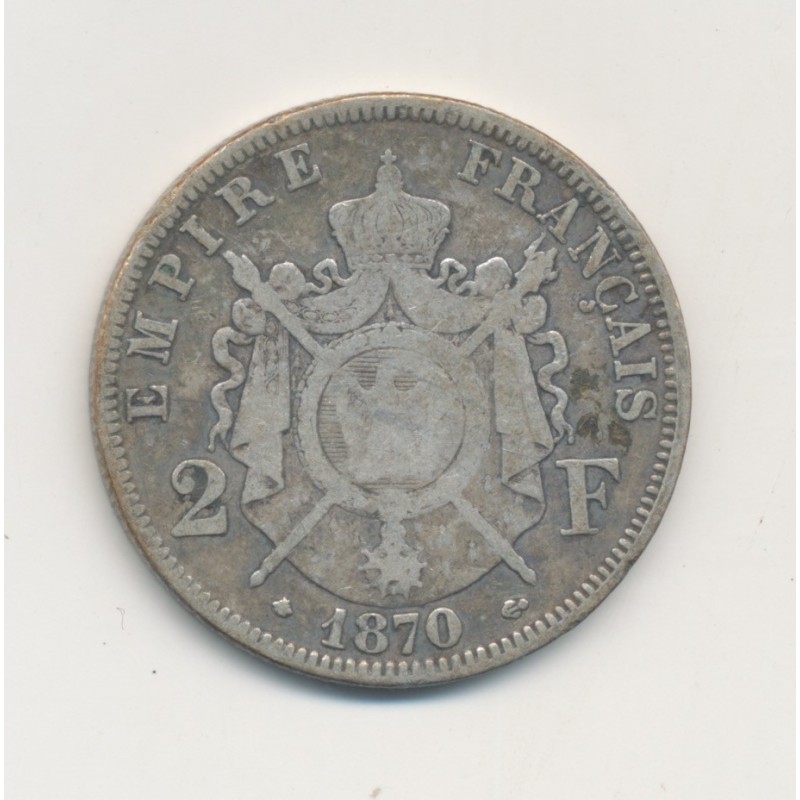 Napoléon III - Tête laurée - 2 Francs - 1870 A Paris - TB