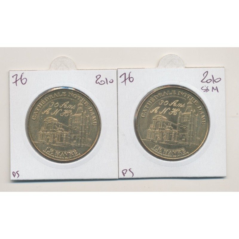 Dept76 - Lot 2 Jetons Cathédrale notre dame 2010 - Le havre - gravure 30 ans - 2 types