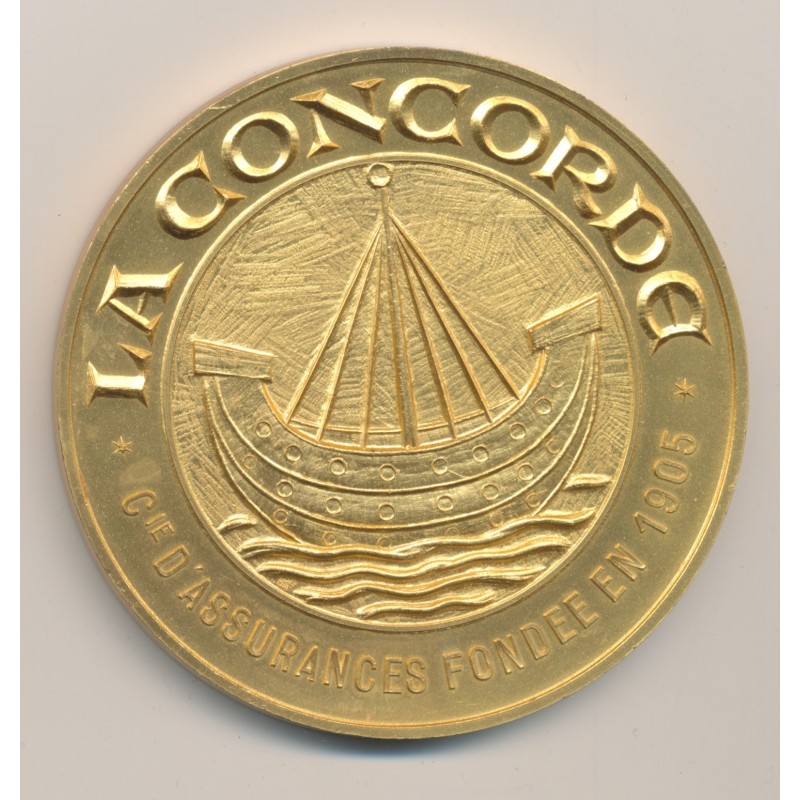 Médaille - Compagnie assurance - La concorde - bronze - 68mm - SUP+