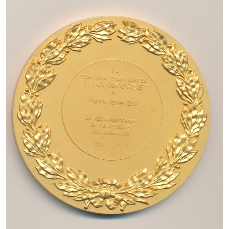 Médaille - Compagnie assurance - La concorde - bronze - 68mm - SUP+