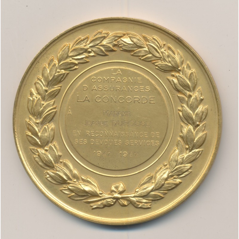 Médaille - Compagnie assurance - La concorde - bronze - 59mm - SUP