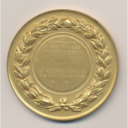 Médaille - Compagnie assurance - La concorde - bronze - 59mm - SUP
