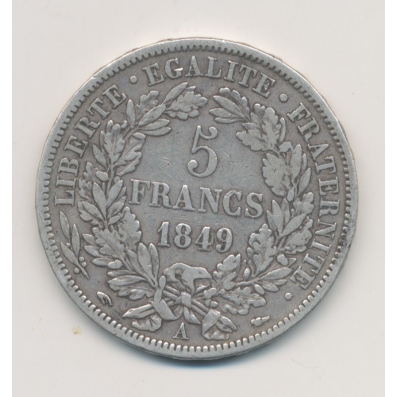 5 Francs Cérès - 1849 A Paris - 2e République - main/chien - TB/TB+