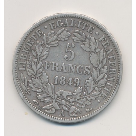 5 Francs Cérès - 1849 A Paris - 2e République - main/chien - TB/TB+