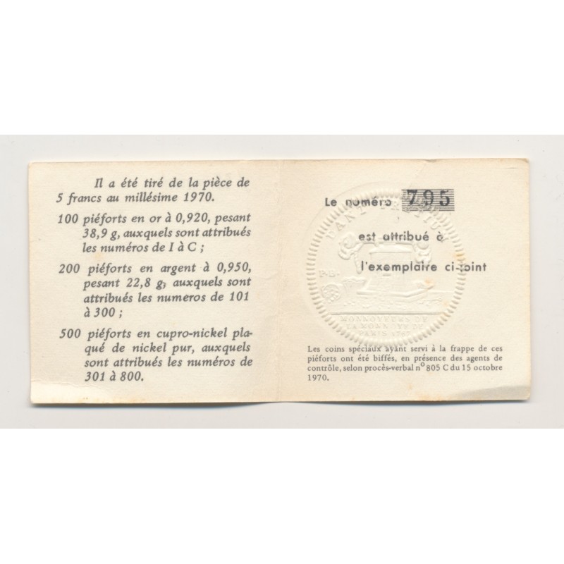 Piéfort - 5 Francs Semeuse - 1970 - cupronickel - FDC