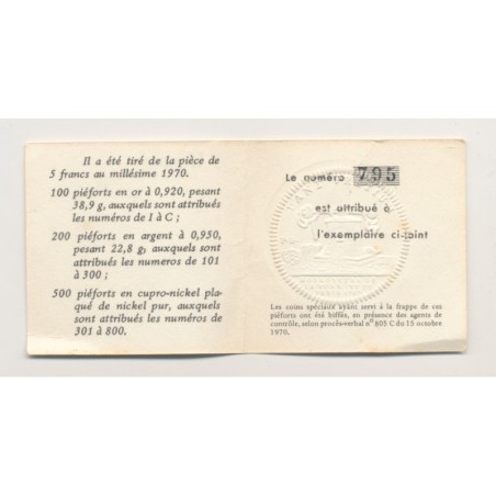 Piéfort - 5 Francs Semeuse - 1970 - cupronickel - FDC