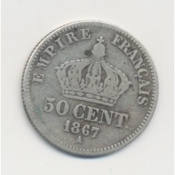 50 centimes Napoléon III - 1867 A Paris - Tête laurée - TB 2