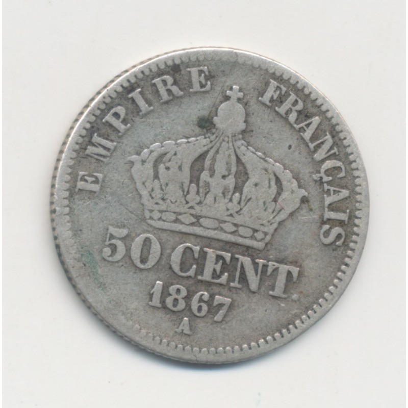 50 centimes Napoléon III - 1867 A Paris - Tête laurée - TB
