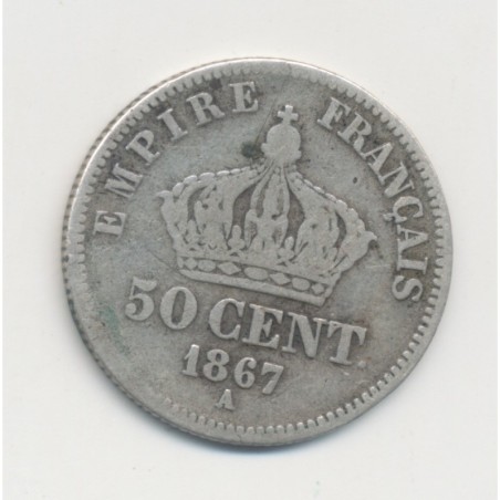 50 centimes Napoléon III - 1867 A Paris - Tête laurée - TB