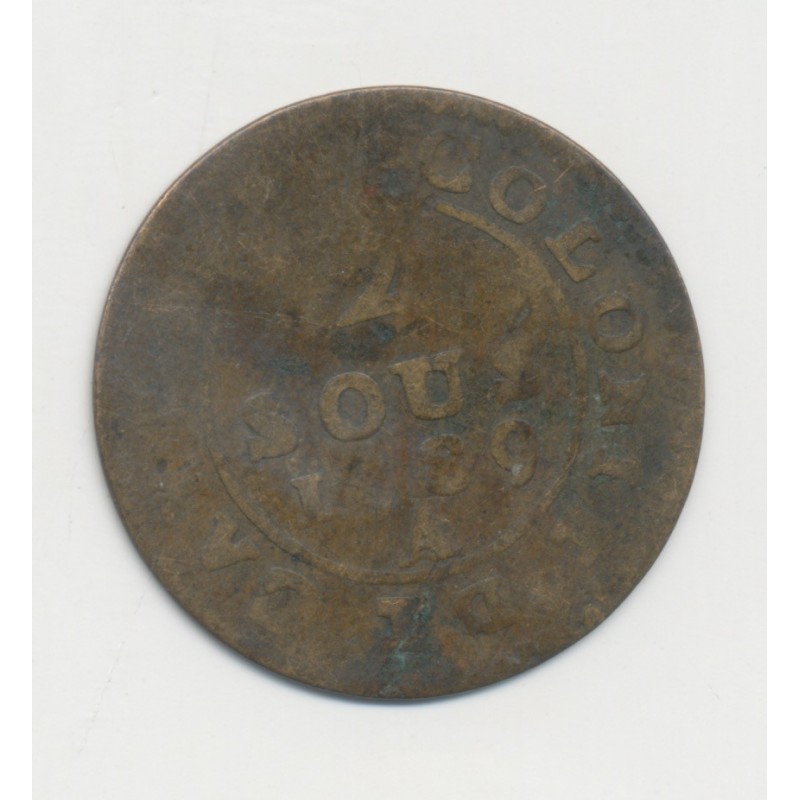 Guyane Française - 2 sous 1789 A Paris - Louis XV - cuivre - B/TB