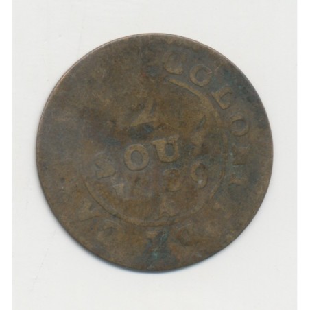 Guyane Française - 2 sous 1789 A Paris - Louis XV - cuivre - B/TB