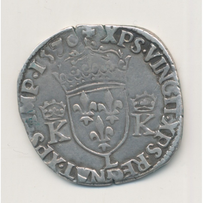 Charles IX - Teston aux 2K - 1570 L Bayonne - B/TB