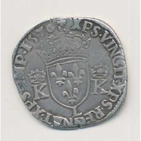 Charles IX - Teston aux 2K - 1570 L Bayonne - B/TB