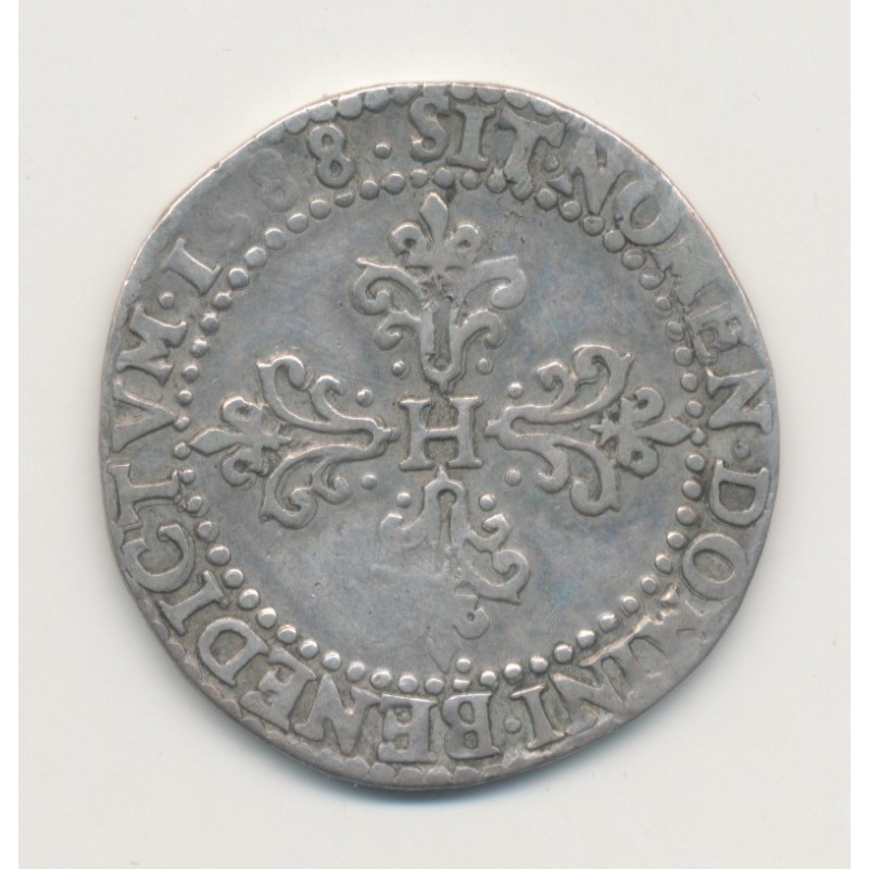 Henri III - 1/2 Franc col plat - 1588 B Rouen - TB/TTB