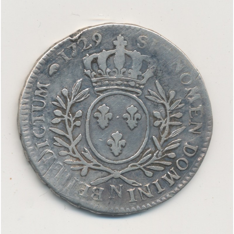 Louis XV - 1/2 écu branches d'olivier - 1729 N Montpellier - TB