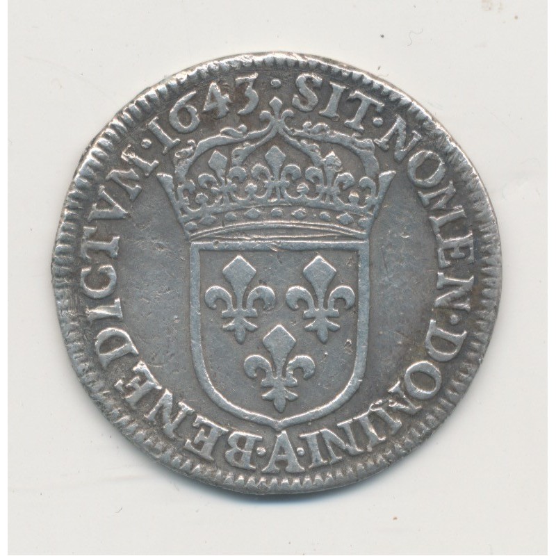 Louis XIV - 1/4 écu mèche courte - 1643 A Paris - TB