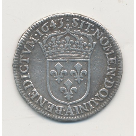 Louis XIV - 1/4 écu mèche courte - 1643 A Paris - TB