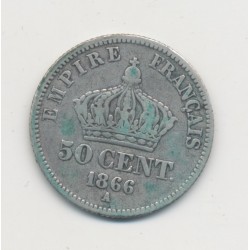 50 centimes Napoléon III - 1866 A Paris - Tête laurée - TB 2