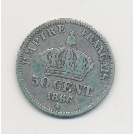 50 centimes Napoléon III - 1866 A Paris - Tête laurée - TB