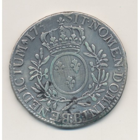 Louis XV - Écu aux branches d'olivier - 1737 B Rouen - TB/TB+