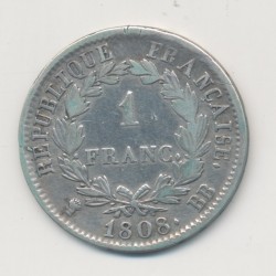 Napoléon empereur - 1 Franc - 1808 BB Strasbourg - TB/TB+ 2