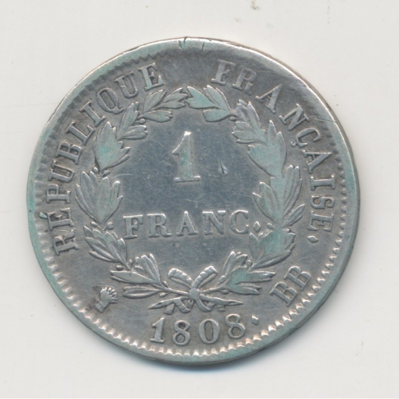 Napoléon empereur - 1 Franc - 1808 BB Strasbourg - TB/TB+