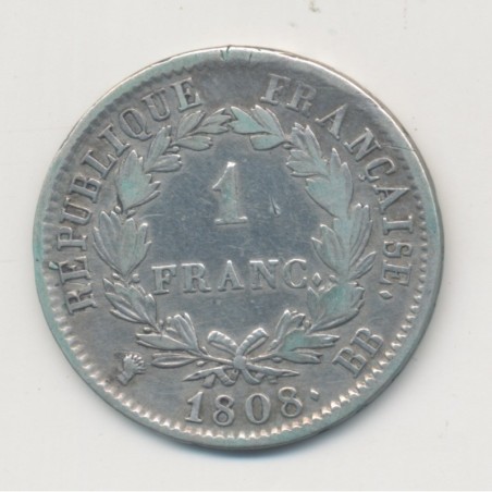 Napoléon empereur - 1 Franc - 1808 BB Strasbourg - TB/TB+