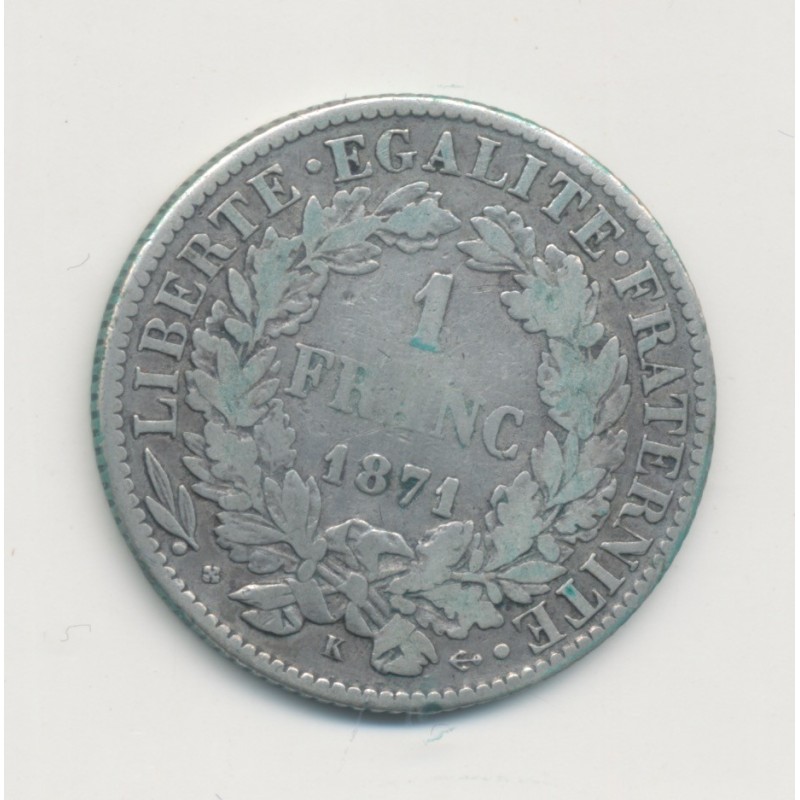 Cérès - 1 Franc - 1871 K Bordeaux - TB+
