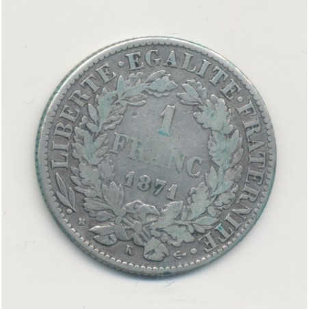 Cérès - 1 Franc - 1871 K Bordeaux - TB+