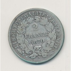 Cérès - 2 Francs - 1870 A Paris - avec légende - TB 2