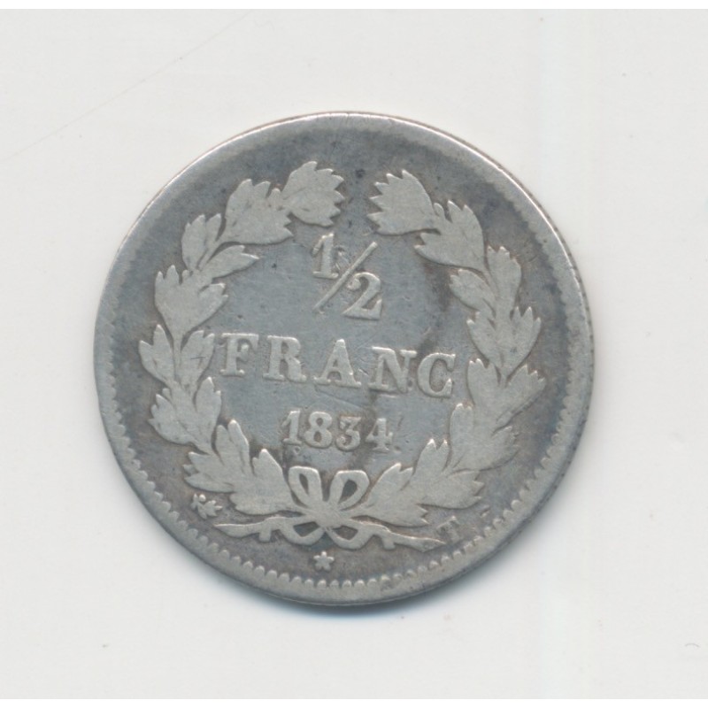 1/2 Franc Louis Philippe I - 1834 T Nantes - B/TB