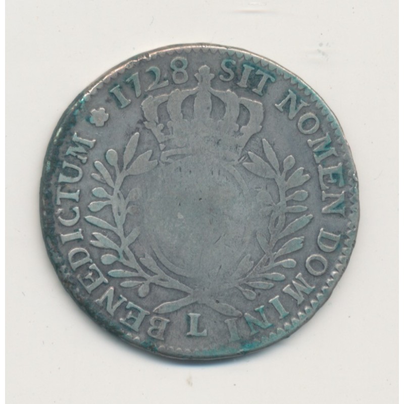 Louis XV - Écu aux branches d'olivier - 1728 L Bayonne - B