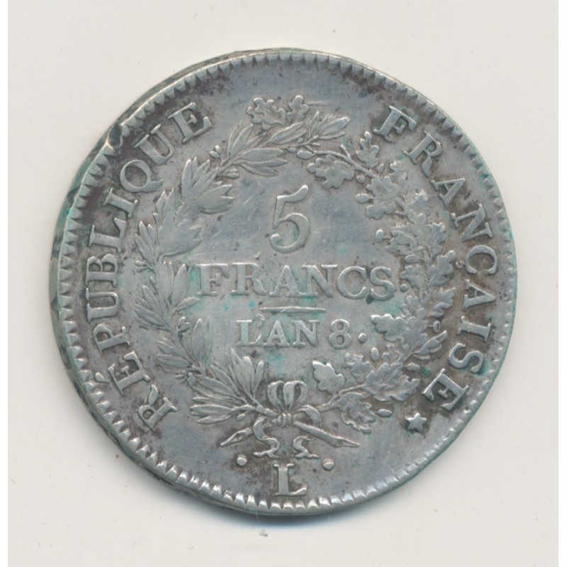 5 Francs Union et Force - AN 8 L Bayonne - TB/TB+